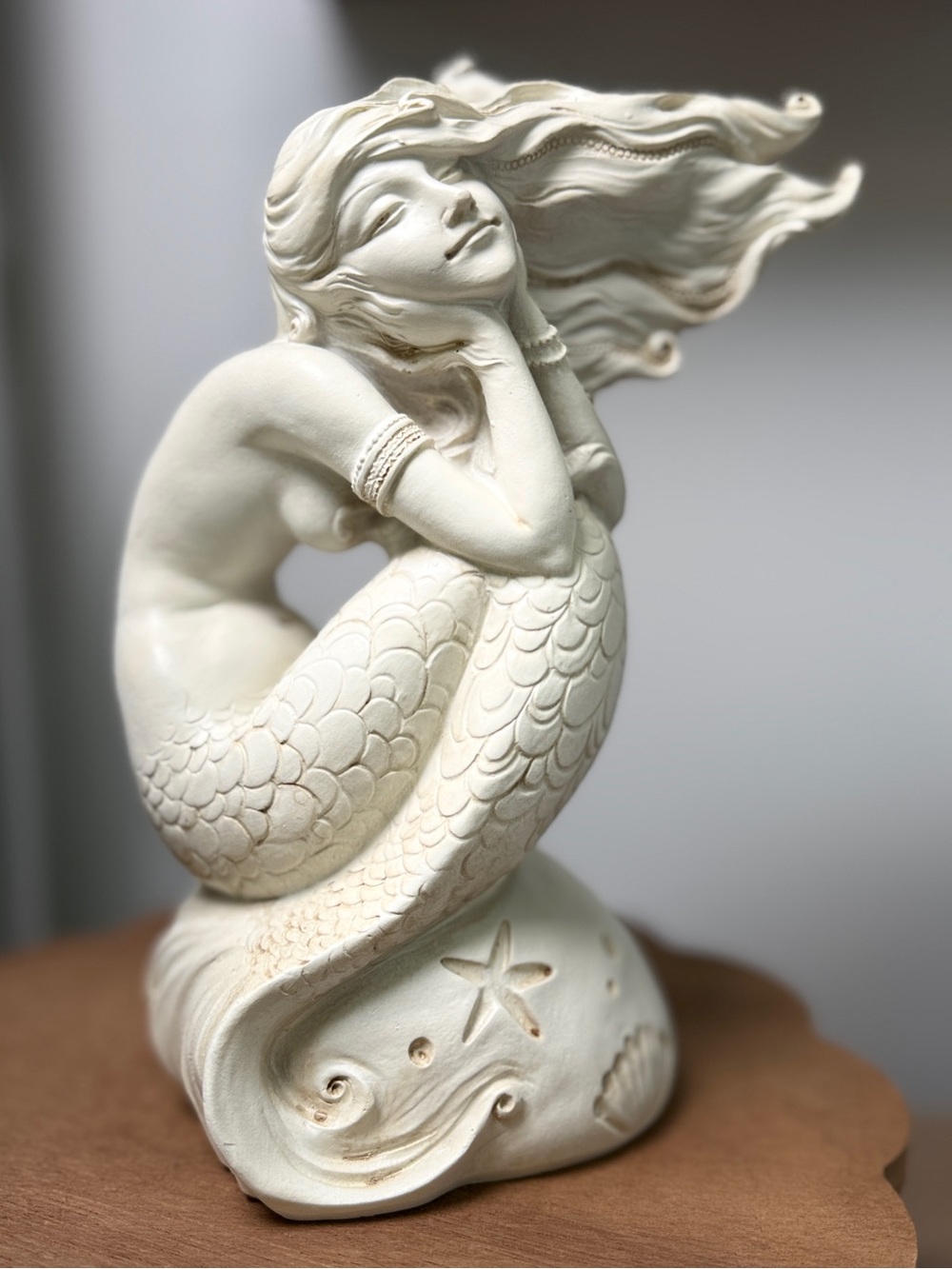 NEW! Coastal Chic Mermaid Sculpture — Distressed White Resin / Magnesia Finish